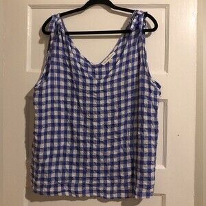 Anthropologie Jane + Delancey Blue Checkered Tie Strap V Neck Top
